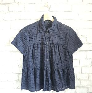 MADEWELL Navy Eyelet Button Up Top